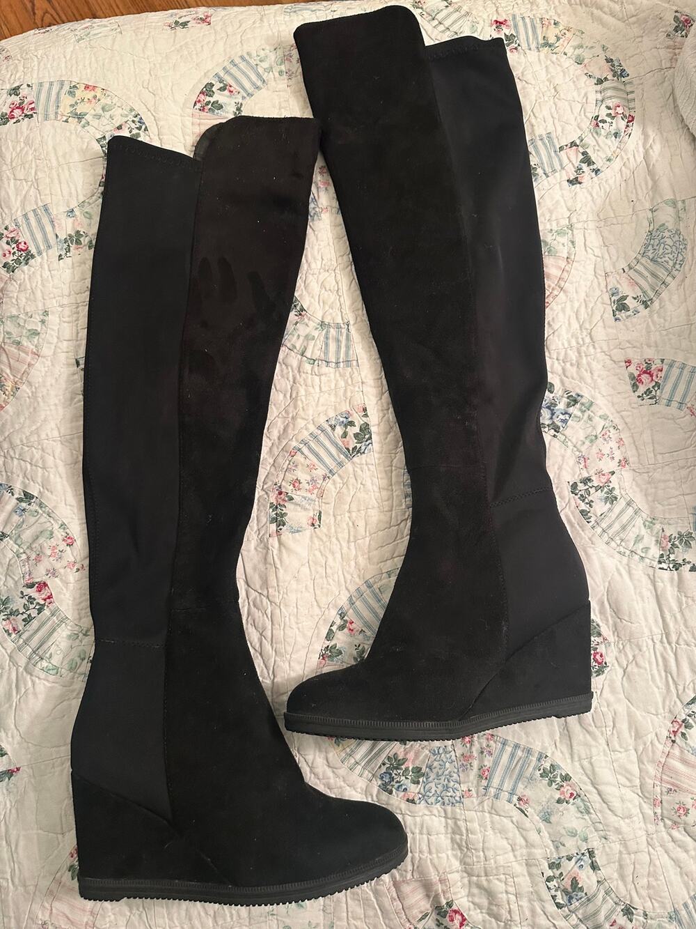 NEW FRENCH BLU FAUX SUEDE STRETCH WEDGE BOOTS 39